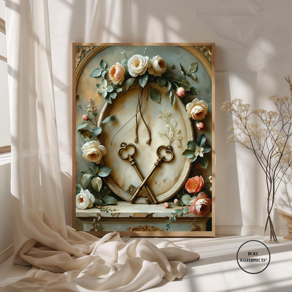 Garland with Keys of St Peter Art Print | Christian Symbol Wall Art (Digital Download)