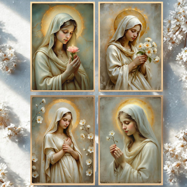 Blossoming Spring Madonnas Art Bundle | Christian Art Wall Decor (Digital Download)