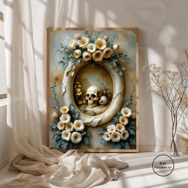 Garland with Memento Mori Art Print | Vanitas Floral Skull (Digital Download)