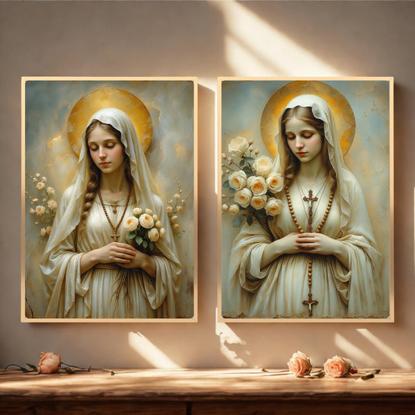 Floral Mary & Rosary Art Bundle | Christian Art Wall Decor (Digital Download)