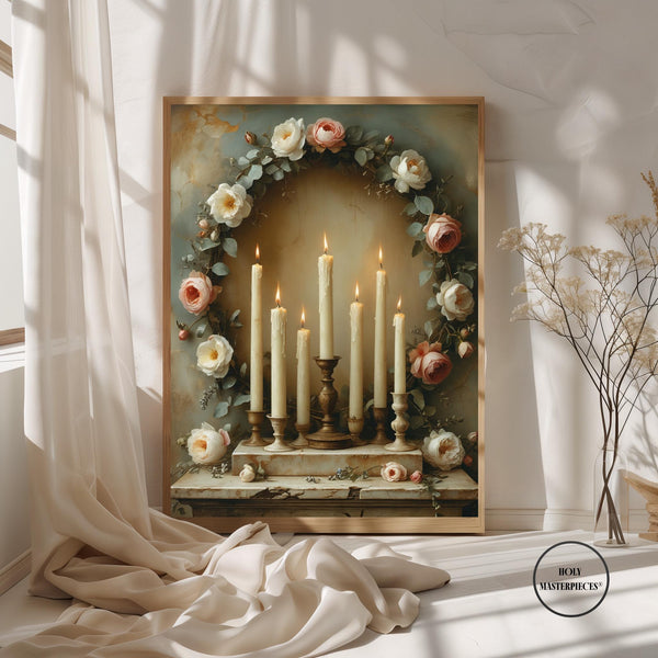 Garland with Candles Art Print | Christian Altar Still Life (Digital Download)