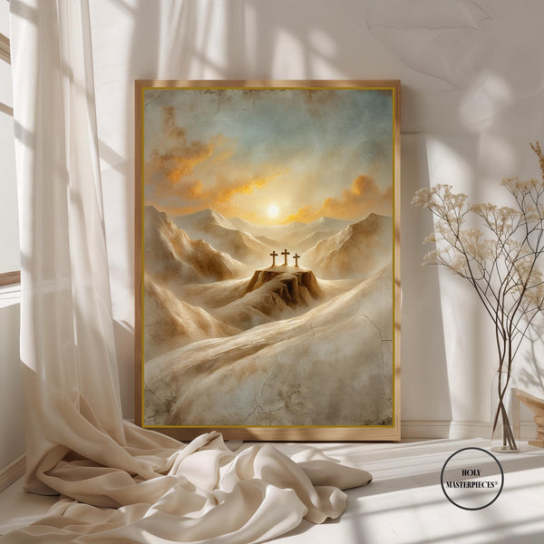 Easter Morning Light Art Print | Three Crosses at Dawn (Digital Download)
