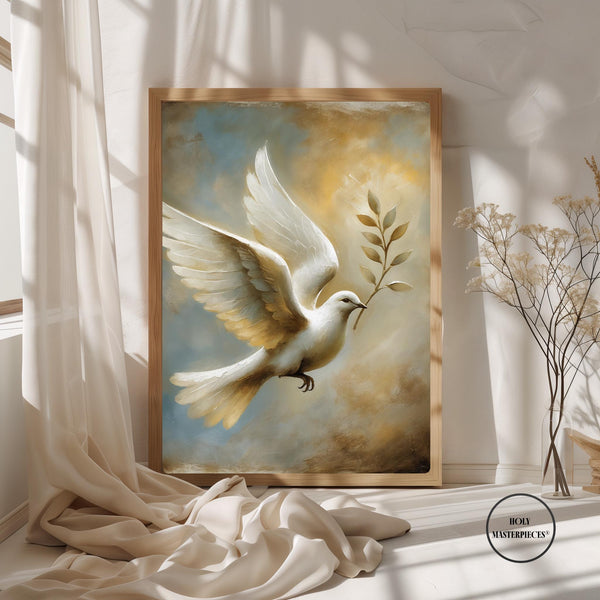 Dove with Olive Branch Print | Christian Art Wall Decor (Digital Download)